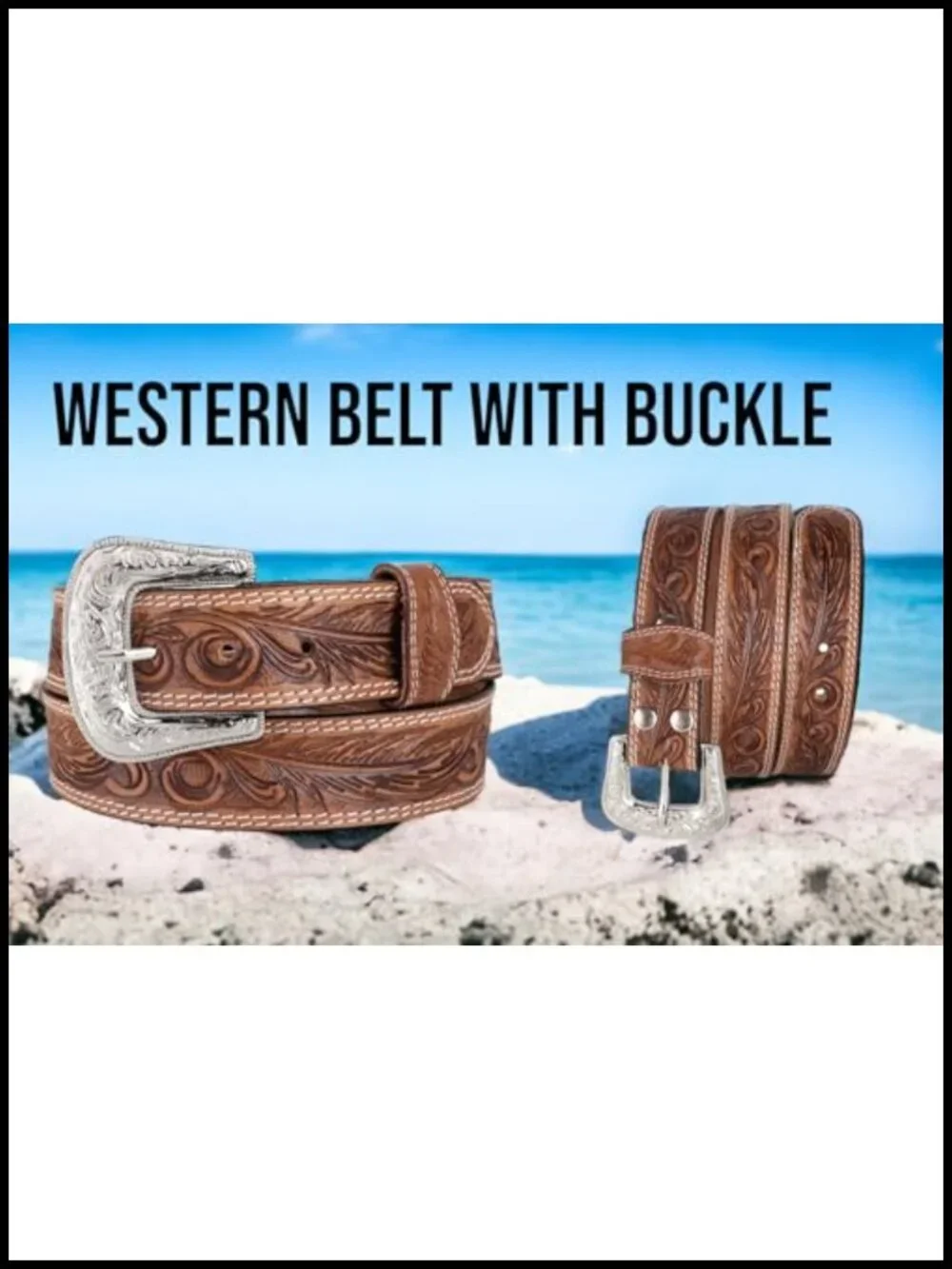 Men's Western Full Grain Leather Belt Strap with Snaps for Interchangeable
